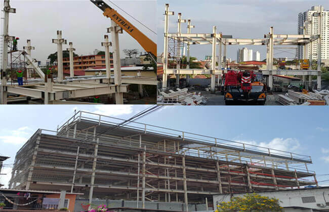 Edificio de oficinas comercial enmarcado de la estructura de acero y construcción prefabricada de acero estructural del braguero con el dibujo - edificios de acero de gran altura en Panamá